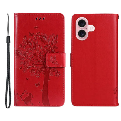 KT Imprinting Flower Series-3 For iPhone 16 Case Wallet Stand Leather Cover Cat Tree Pattern