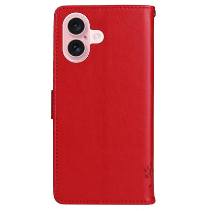 KT Imprinting Flower Series-3 For iPhone 16 Case Wallet Stand Leather Cover Cat Tree Pattern