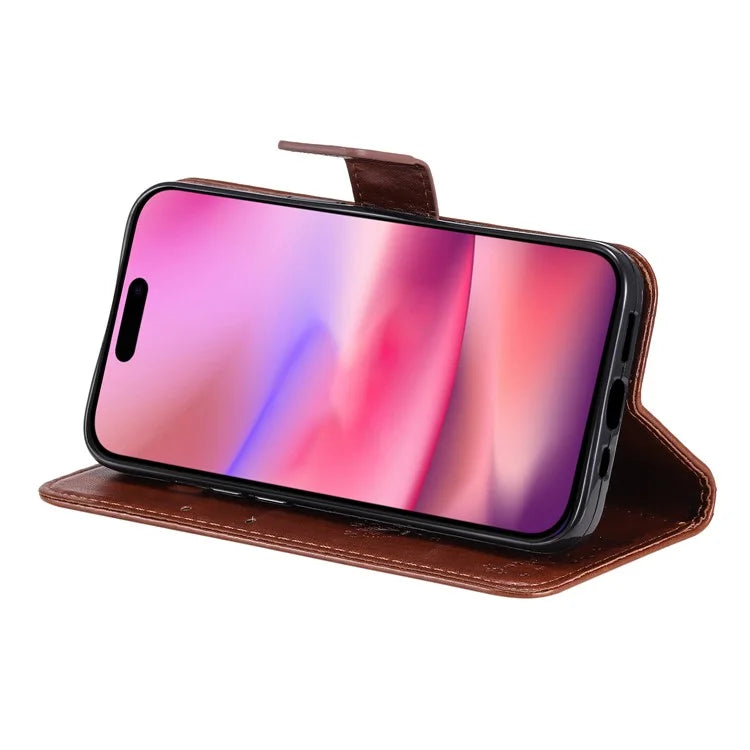 KT Imprinting Flower Series-3 For iPhone 16 Case Wallet Stand Leather Cover Cat Tree Pattern