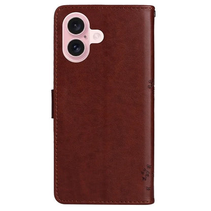 KT Imprinting Flower Series-3 For iPhone 16 Case Wallet Stand Leather Cover Cat Tree Pattern