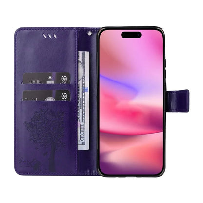 KT Imprinting Flower Series-3 For iPhone 16 Case Wallet Stand Leather Cover Cat Tree Pattern