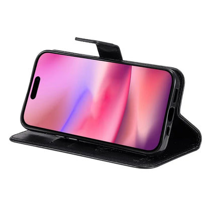 KT Imprinting Flower Series-3 For iPhone 16 Case Wallet Stand Leather Cover Cat Tree Pattern