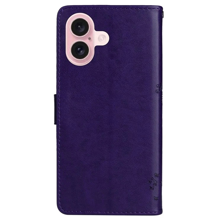KT Imprinting Flower Series-3 For iPhone 16 Case Wallet Stand Leather Cover Cat Tree Pattern