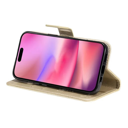 KT Imprinting Flower Series-3 For iPhone 16 Case Wallet Stand Leather Cover Cat Tree Pattern