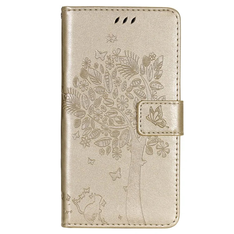 KT Imprinting Flower Series-3 For iPhone 16 Case Wallet Stand Leather Cover Cat Tree Pattern
