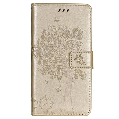 KT Imprinting Flower Series-3 For iPhone 16 Case Wallet Stand Leather Cover Cat Tree Pattern