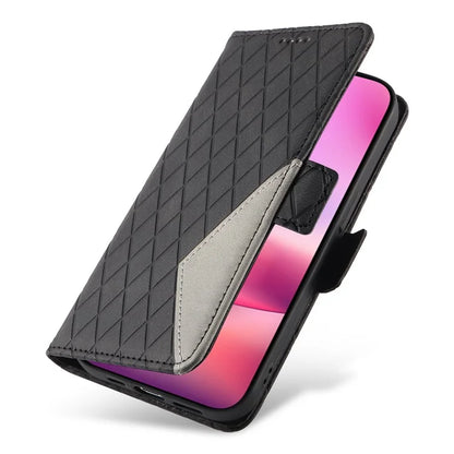 For iPhone 16 Case Folio Leather Phone Cover Rhombus Lattice