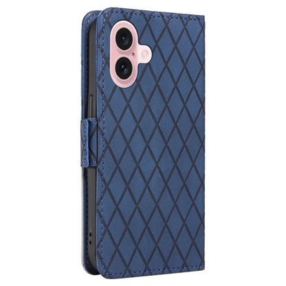 For iPhone 16 Case Folio Leather Phone Cover Rhombus Lattice