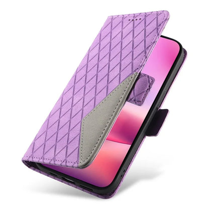 For iPhone 16 Case Folio Leather Phone Cover Rhombus Lattice