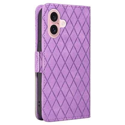 For iPhone 16 Case Folio Leather Phone Cover Rhombus Lattice