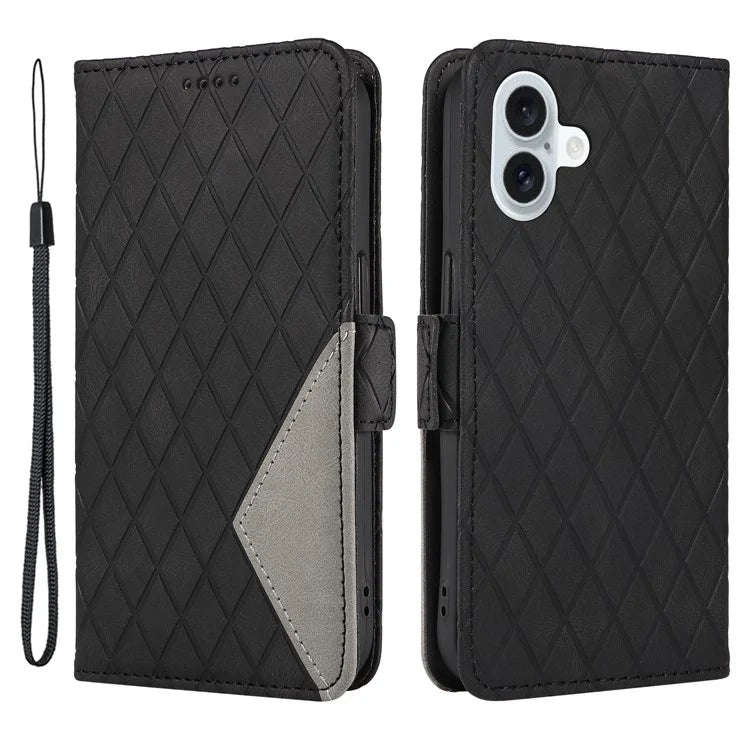 For iPhone 16 Plus Case Rhombus Grid Leather Wallet Phone Cover