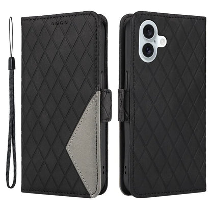 For iPhone 16 Plus Case Rhombus Grid Leather Wallet Phone Cover