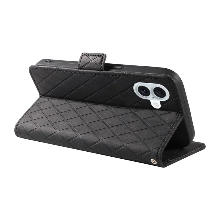 For iPhone 16 Plus Case Rhombus Grid Leather Wallet Phone Cover