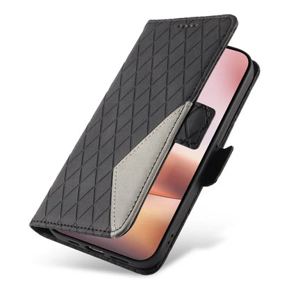 For iPhone 16 Plus Case Rhombus Grid Leather Wallet Phone Cover