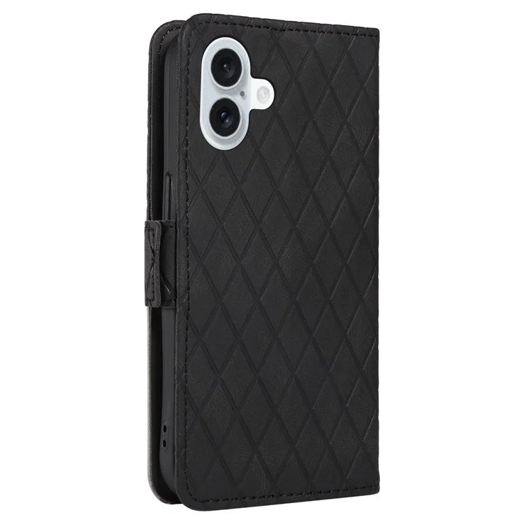 For iPhone 16 Plus Case Rhombus Grid Leather Wallet Phone Cover