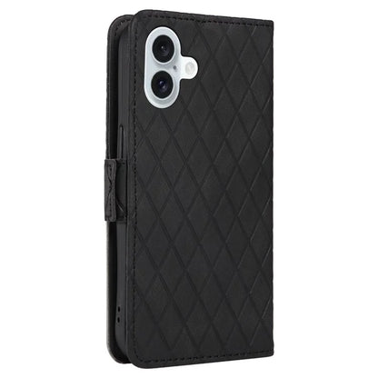 For iPhone 16 Plus Case Rhombus Grid Leather Wallet Phone Cover