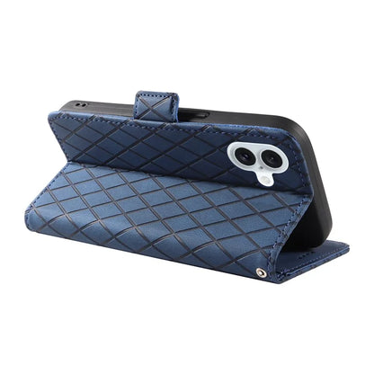 For iPhone 16 Plus Case Rhombus Grid Leather Wallet Phone Cover