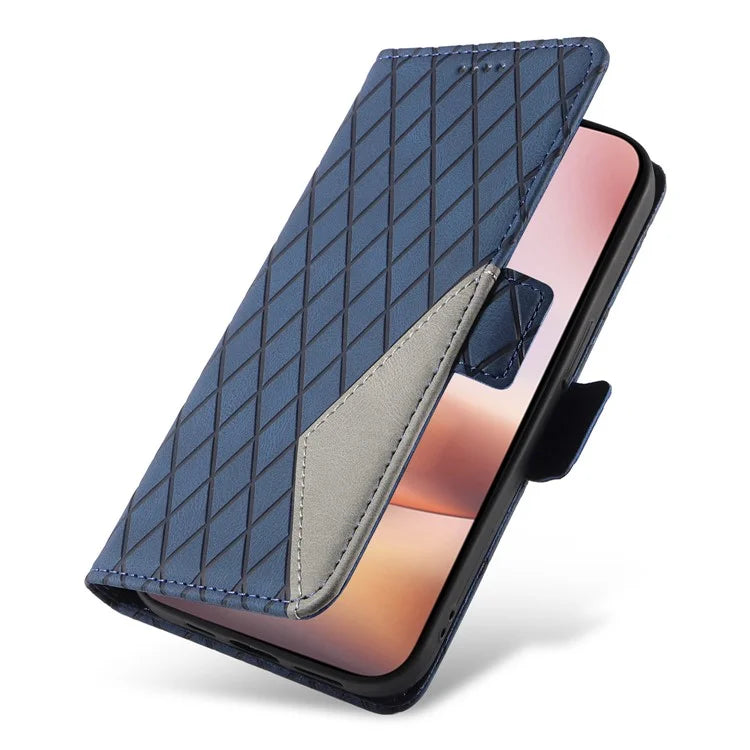 For iPhone 16 Plus Case Rhombus Grid Leather Wallet Phone Cover
