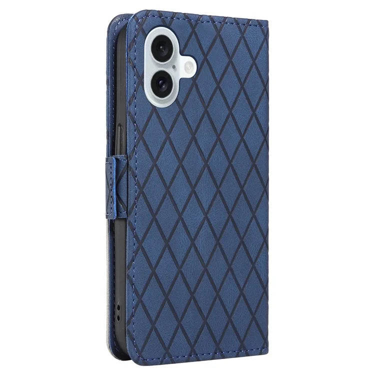 For iPhone 16 Plus Case Rhombus Grid Leather Wallet Phone Cover