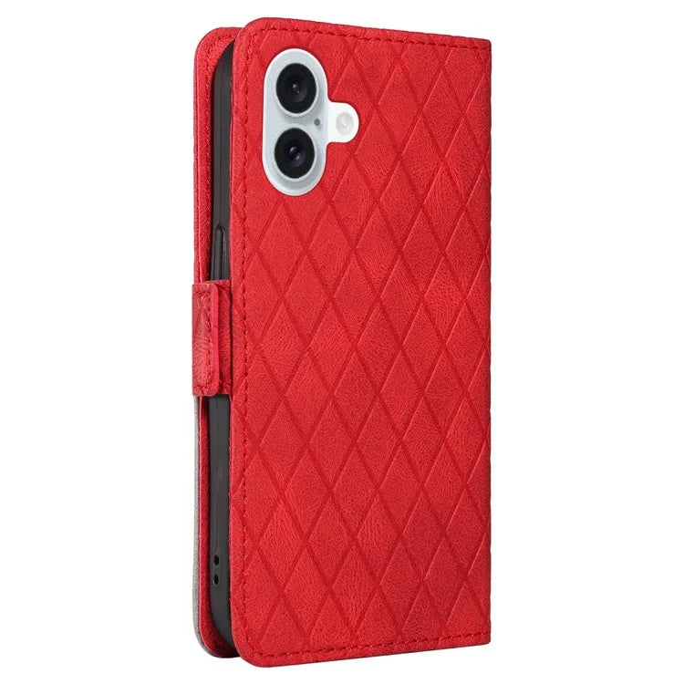 For iPhone 16 Plus Case Rhombus Grid Leather Wallet Phone Cover