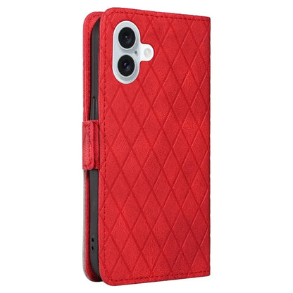 For iPhone 16 Plus Case Rhombus Grid Leather Wallet Phone Cover