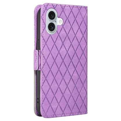 For iPhone 16 Plus Case Rhombus Grid Leather Wallet Phone Cover