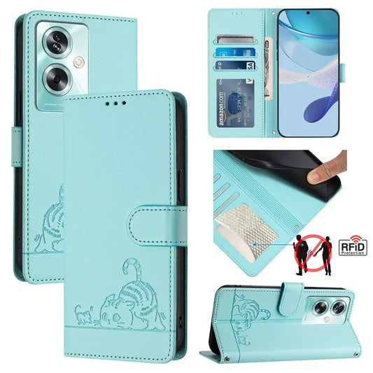 YB Imprinting Series-9 for Oppo A79 5G / A2 5G Case RFID Blocking Phone Leather Cover with Strap