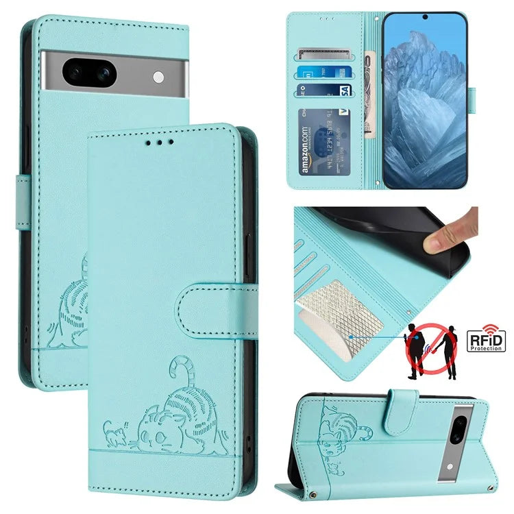YB Imprinting Series-9 for Google Pixel 7a Case RFID Blocking Leather Phone Cover with Wallet