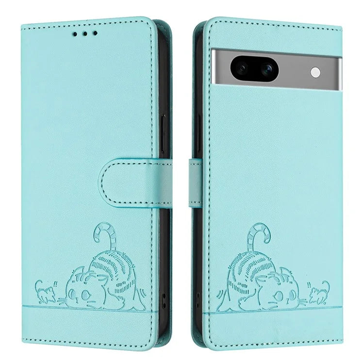 YB Imprinting Series-9 for Google Pixel 7a Case RFID Blocking Leather Phone Cover with Wallet