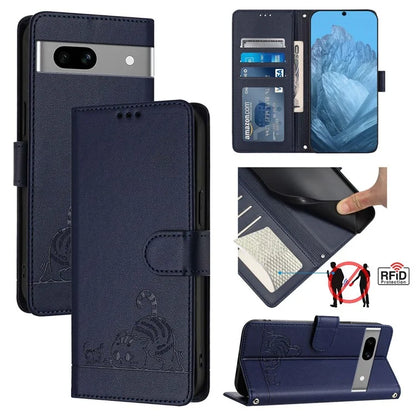 YB Imprinting Series-9 for Google Pixel 7a Case RFID Blocking Leather Phone Cover with Wallet