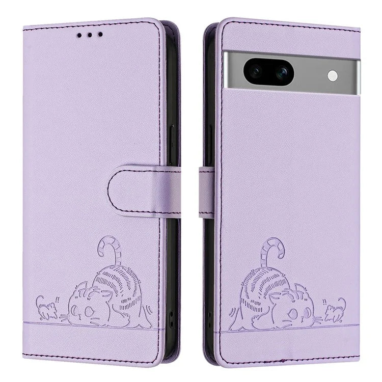 YB Imprinting Series-9 for Google Pixel 7a Case RFID Blocking Leather Phone Cover with Wallet