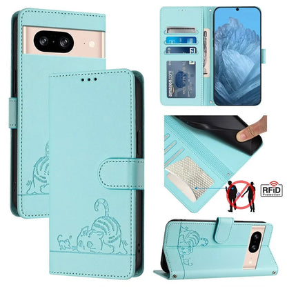 YB Imprinting Series-9 for Google Pixel 8 Case Cat Mouse Pattern Leather Wallet Stand Phone Cover