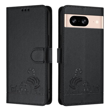 YB Imprinting Series-9 for Google Pixel 8 Case Cat Mouse Pattern Leather Wallet Stand Phone Cover