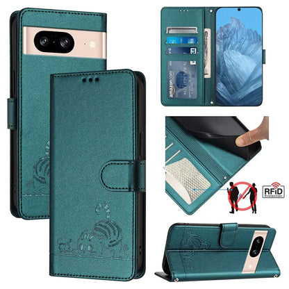 YB Imprinting Series-9 for Google Pixel 8 Case Cat Mouse Pattern Leather Wallet Stand Phone Cover