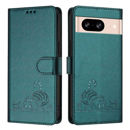 YB Imprinting Series-9 for Google Pixel 8 Case Cat Mouse Pattern Leather Wallet Stand Phone Cover