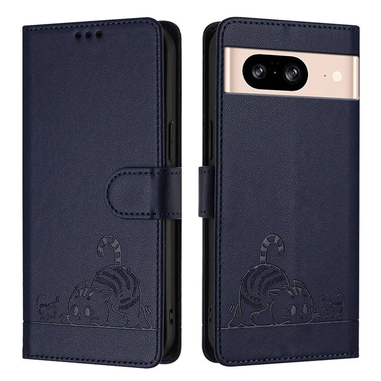 YB Imprinting Series-9 for Google Pixel 8 Case Cat Mouse Pattern Leather Wallet Stand Phone Cover