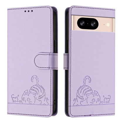 YB Imprinting Series-9 for Google Pixel 8 Case Cat Mouse Pattern Leather Wallet Stand Phone Cover