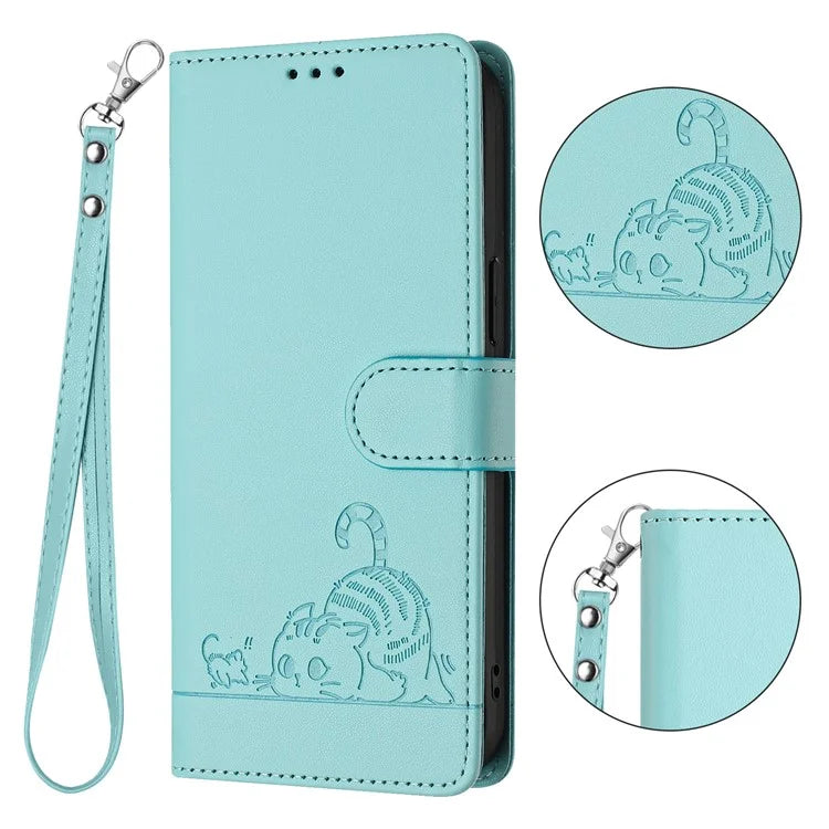 YB Imprinting Series-9 for Google Pixel 8 Pro Case Leather Folio Phone Cover Cat Mouse Pattern