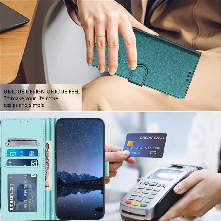 YB Imprinting Series-9 for Google Pixel 8 Pro Case Leather Folio Phone Cover Cat Mouse Pattern