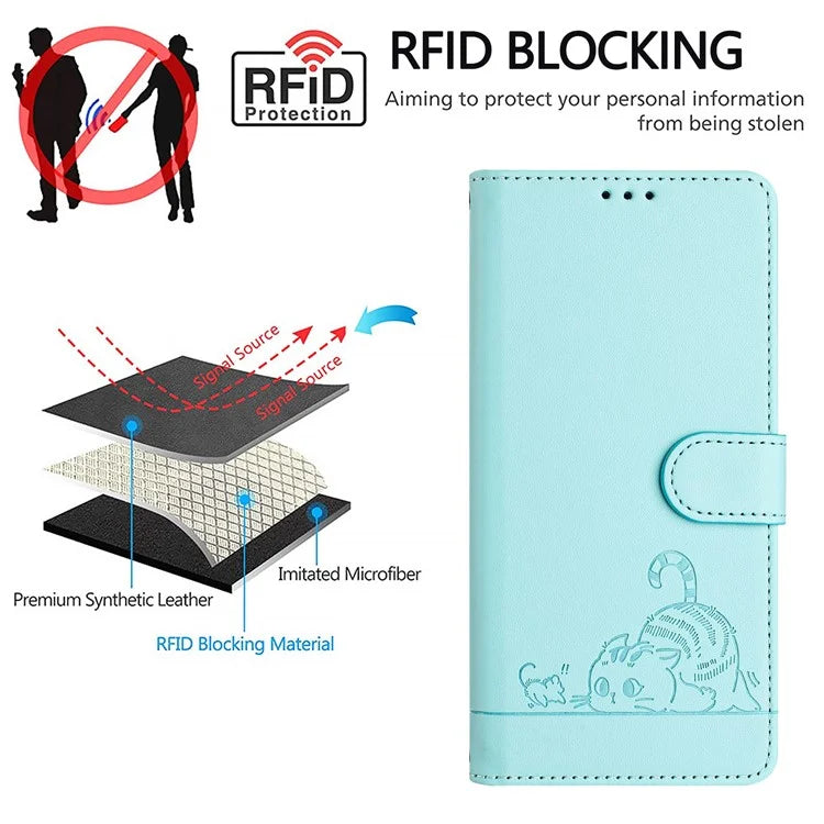 YB Imprinting Series-9 for Google Pixel 8 Pro Case Leather Folio Phone Cover Cat Mouse Pattern