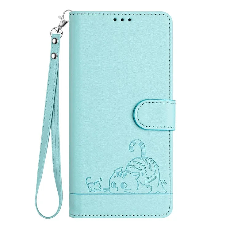 YB Imprinting Series-9 for Google Pixel 8 Pro Case Leather Folio Phone Cover Cat Mouse Pattern