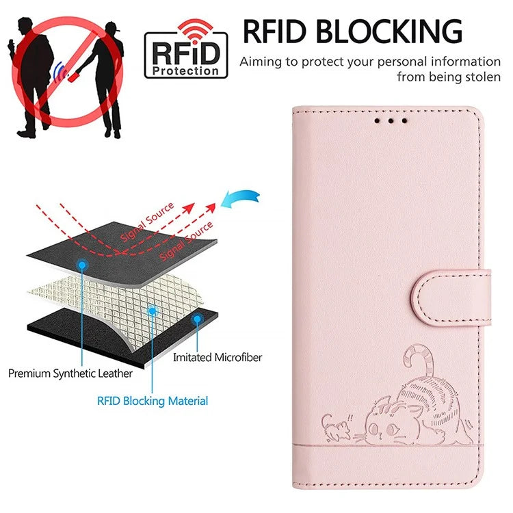YB Imprinting Series-9 for Google Pixel 8 Pro Case Leather Folio Phone Cover Cat Mouse Pattern