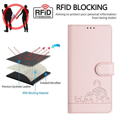 YB Imprinting Series-9 for Google Pixel 8 Pro Case Leather Folio Phone Cover Cat Mouse Pattern
