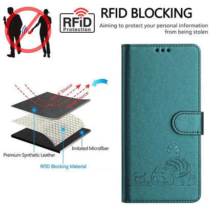 YB Imprinting Series-9 for Google Pixel 8 Pro Case Leather Folio Phone Cover Cat Mouse Pattern