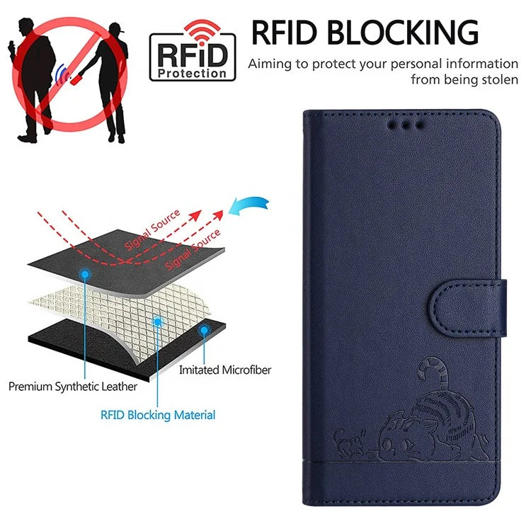 YB Imprinting Series-9 for Google Pixel 8 Pro Case Leather Folio Phone Cover Cat Mouse Pattern