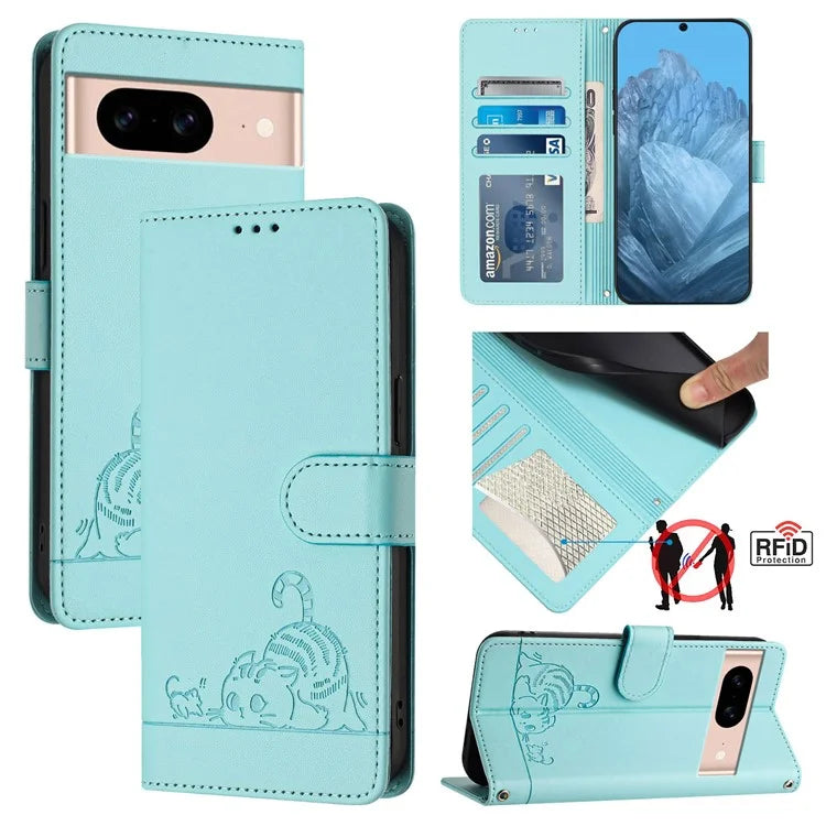 YB Imprinting Series-9 for Google Pixel 8a Case Flip Wallet Leather Phone Cover RFID Blocking