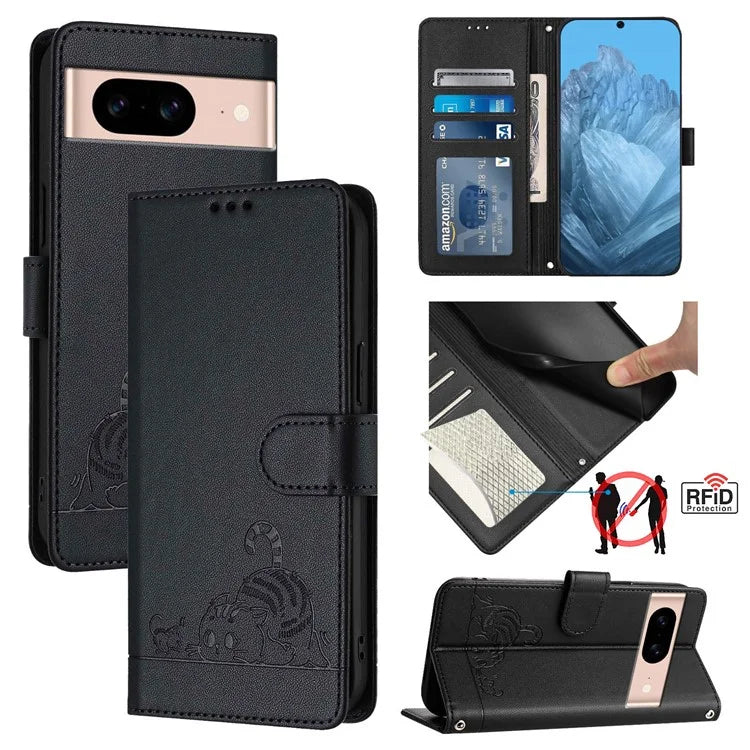 YB Imprinting Series-9 for Google Pixel 8a Case Flip Wallet Leather Phone Cover RFID Blocking