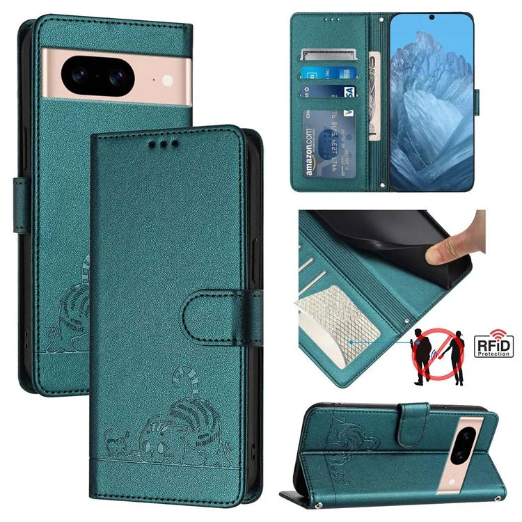 YB Imprinting Series-9 for Google Pixel 8a Case Flip Wallet Leather Phone Cover RFID Blocking