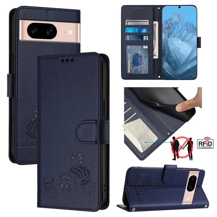 YB Imprinting Series-9 for Google Pixel 8a Case Flip Wallet Leather Phone Cover RFID Blocking