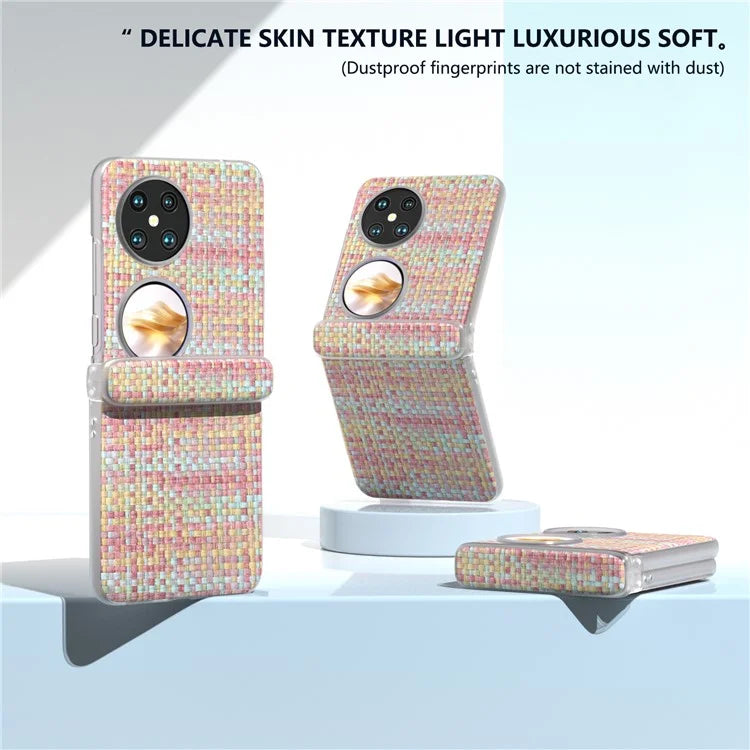For Huawei Pocket 2 Case Colorful Plaid Texture Leather+PC Phone Cover Matte Edge